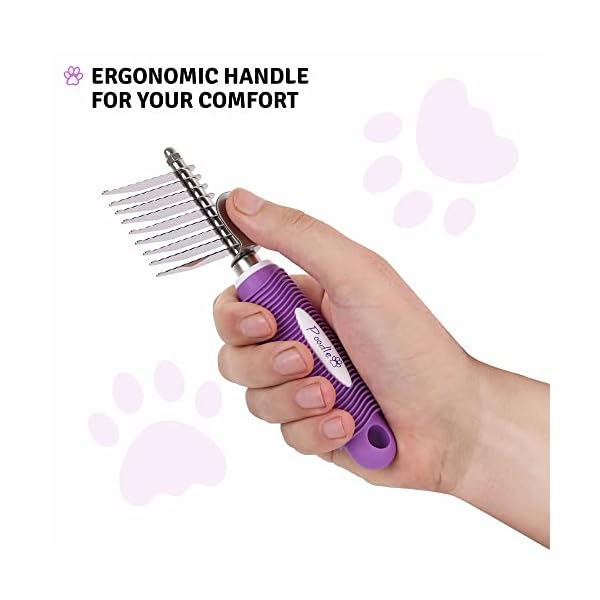 Poodle Pet Dematting Fur Rake Comb Brush Tool with Long 2.5” Steel Safety Blades for Detangling Matted or Knotted Undercoat Hair, Safe Grooming Accessories for Dogs, Longhaired Cats, Rabbits, Horses – Bild 9