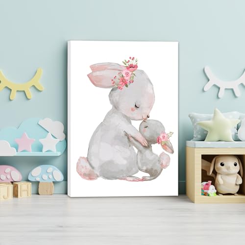 Miniatura 5 de Zamety Juego De 3 Imágenes Para Habitación Infantil De Niña, Conejo De Conejo, Cuadros En Lienzo Para Habitación De Bebé Con Marco, Cuadros Infantiles Para Dormitorio, Decoración De Pared, Salón, 21 X