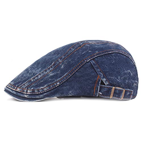 Image of Quanhaigou Unisex Denim Newsboy Hats Flat Ivy Gatsby Cabbie Driving Berets Hat Cotton Dad Cap for Men Women