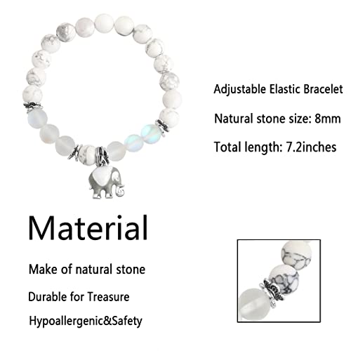 FUSTMW Lucky Elephant Gifts Good Luck Elephant Bracelet Friendship Gifts Elephant Charm Natural Stone Bracelet Inspirational Gifts2