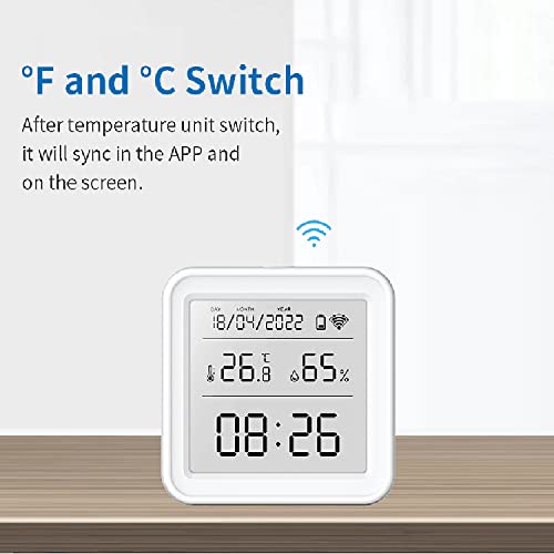 Wifi Thermometer Hygrometer, Wifi Temperature Humidity Sensor With Backlit Lcd Screen & App Alerts，Indoor Thermometer Hygrometer Compatible With Alexa Google Assistant #TOP5