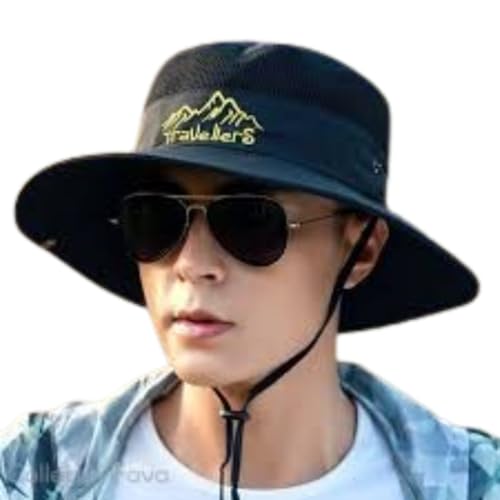 Image of Unisex Cotton Classic Camouflage Hat Summer Sun Protection Packable Beach Hat UPF 50+ Bucket Hat for Fishing Hiking Hunting Safari