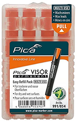 Pica 991/36 VISOR Permanent Marker Ersatzminen Fluo-Orange | wasserfeste Lumineszenzkreide | "Easy-Refill-Pack" | trocknet nie aus | höchst wirtschaftlich | | Mine Ø10mm Länge 85mm