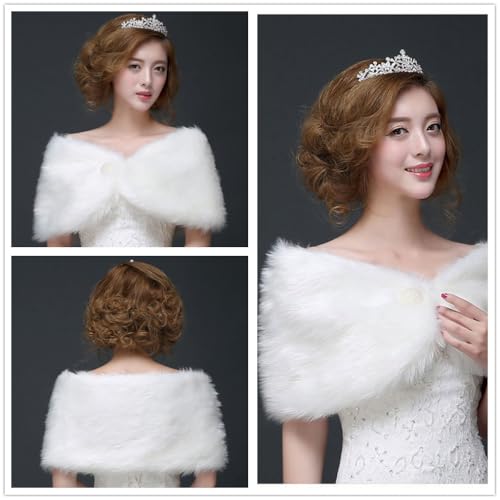 SIQITECHNO Womens Winter Faux Fur Shawl Wrap Cape Wedding Scarf Stoles Elegant Opera Shawl Evening Dress (XL, shoulder width 43cm)4