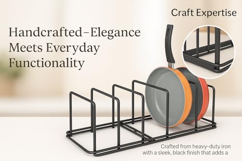 Image of Pan & Pot Lid Organizer Rack - Multifunctional Cookware for Cabinet, Pantry Chopping Board Holder, Space-Saving Kitchen Organizer, Black(17 inch L x 7 inch W x 6 inch H) (GEO-RACK)