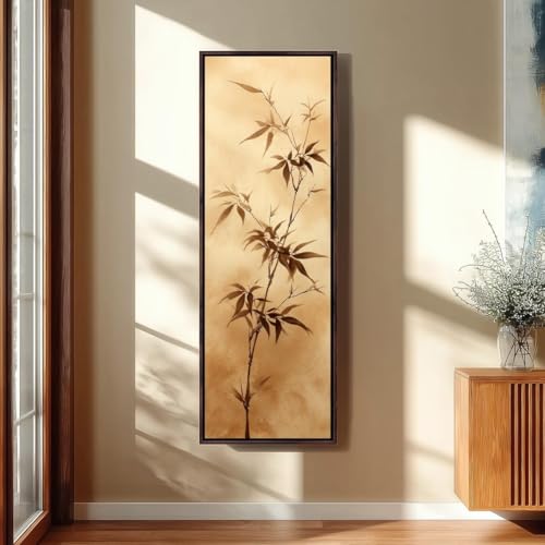 Tableau sur toile de bambou style encre japonaise et grand cadre intérieur
