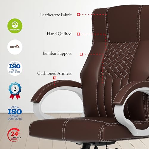 Image of FUGO FG21 Ergonomic Office Chair,Adjustable Height,Cushioned Back&Seat,Tilting Mechanism,Heavy Duty Metal Base,Dual Nylon Casters,Comfortable Desk Chair for Work,Home Office,3-Year Warranty (Brown)