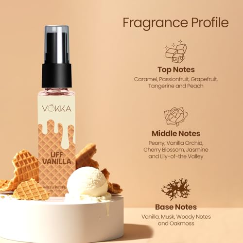 Image of VOKKA Pocket Perfume Uff Vanilla 8ml | Luxury Long Lasting Eau De Parfum | Caramel, Peach, Cherry Blossom, Vanilla Orchid & Musk Wood | EDP Fragrance for Women | Travel Friendly