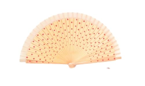 Genérico Abanico Plegable Decorativo de Madera, Color Beige con Puntos Rojos, Estilo Español