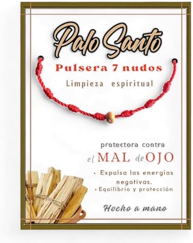 Movilear Pulsera Roja de 7 Nudos, Suerte y Protección, Pulsera Mal de Ojo para Parejas y Amistad, Bisutería Ajustable para Mujer y Hombre Palo Santo