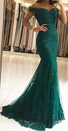 Tulle Long Prom Dresses Off The Shoulder Mermaid Dress with Elegant Laces Appliques Formal Evening Party Gowns4