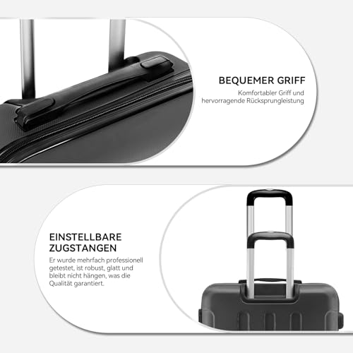 BEIBYE Hartschalen-Koffer Trolley Rollkoffer Reisekoffer Handgepäck 4 Rollen (M-L-XL-Set) (Schwarz, M) 4