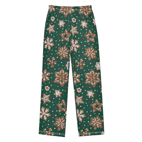 Gingerbread Snowflake Boys Long Pants Soft Trousers Elastic Waist Kids Lounge Bottoms with Pockets S-XL