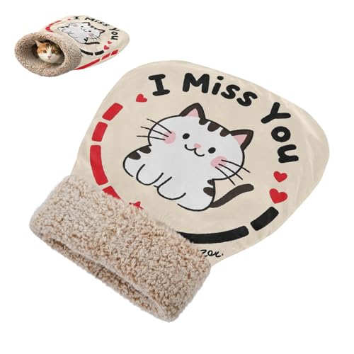 miaozhen Sacos de dormir para gatos de interior y mini perros con texto en inglés 'I Miss You' de dibujos animados lindos gatos blancos para mascotas, saco de acurrucarse para clima frío, cómodo, auto