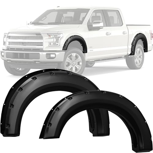 YITAMOTOR Fender Flares Replacement for 2009-2014 Ford F-150 F150 Front & Rear Fender Set Smooth Black Finish Pocket Rivet Style (Not Fit Raptor)