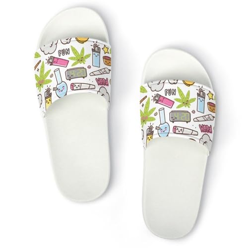 Green Weed Marijuana Kawaii Cartoon Pattern PVC Home Slippers Non-Slip Shower Sandals Summer Indoor Outdoor Beach for Men And Women