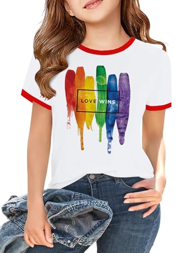 Image of Ithalt Kids Pride Shirts for Girls Boys LGBTQ Tshirt Rainbow Graphic Tee Shirt Litter Girls LGBT Gay Pride Tops 5-14y