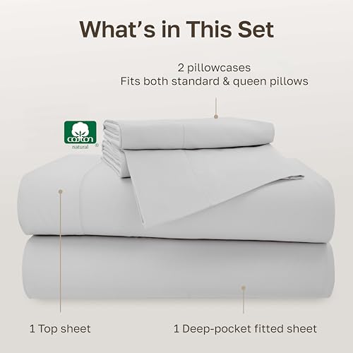 Image of California Design Den 500TC 100% Cotton Queen Size Sheets Set, Light Grey | Good Housekeeping Seal, OEKO-TEX Certified, Silky-Soft Sateen Weave, 4pc Set, 16 inch Deep Pockets, For Hot Sleepers, All-Season