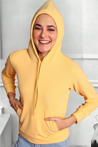 Image of POPWINGS Casual Solid Hooded Pocket Sweatshirt for Women || Women Sweatshirts Casual Wear ||Stylish Western Winter Wear Sweatshirts for Women