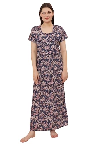 Image of GLAMORAS Bizzy Lizzy Cotton Nighty Gown with Side Pocket for Women | Regular, Digital Printed & Full Length Maxi Night Gown | Night Wear Maxi Gown for Women | Size: M-2XL