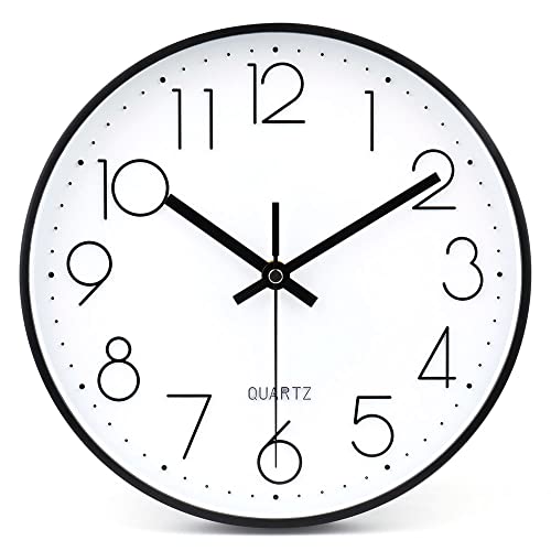 Image of jomparis 10 Inch Black Wall Clock Battery Operated Silent & Non-Ticking Wall Clock Classic Clock for Home,Office,Bedroom, School