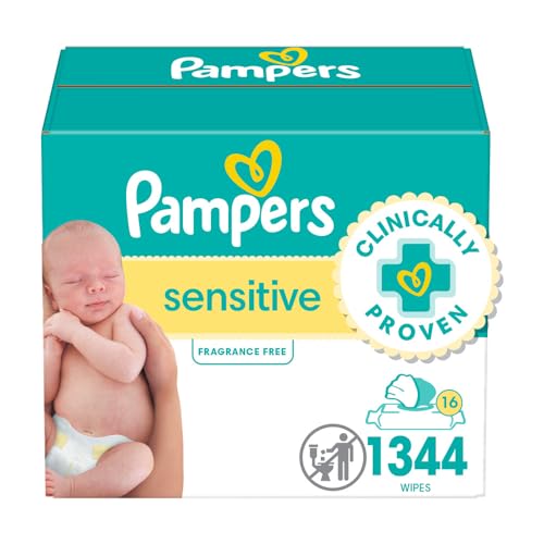 Image of Pampers Baby Wipes Sensitive, Water Based Baby Wipes, Hypoallergenic and Unscented Baby Wipes, 1344 Wipes Total (16 Flip-Top Packs)