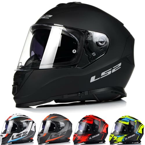 MOTORCYCLE HELMETS ls2 FF800 STORM II ECE22.06 CERTIFIED MOTORBIKE SCOOTER TOURING ON-ROAD RACING CRASH HELMET WITH INNER SUN-VISOR (Tracker Red,S)