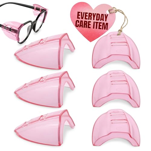 3 Pcs Pink Transparent Safety Side Shields for Glasses - Safety Glasses Side Shields Clip On, Fits Most Frames, Durable, Lightweight, Flexible & Soft, Suitable for Construction, Wood & Metalworking
