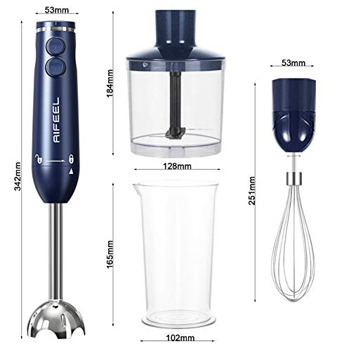 Aifeel Immersion Hand Blender.300W Handheld Stick Blender Set With 500Ml Food Processor, Ice Crusher.600Ml Measuring Cup, Sus Blending Attachment And Wire Whisk - Blue #TOP1