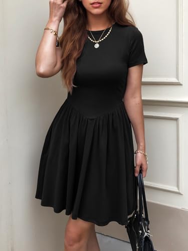 Womens Summer T Shirt Dress Short Sleeve Casual Mini Dresses Drop Waist Swing A Line Dress with Pockets2