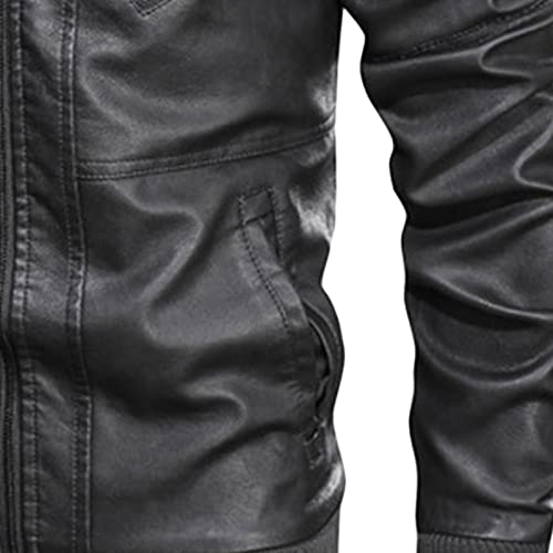 Chaqueta de cuero sintético para hombre con capucha removible miniatura 4