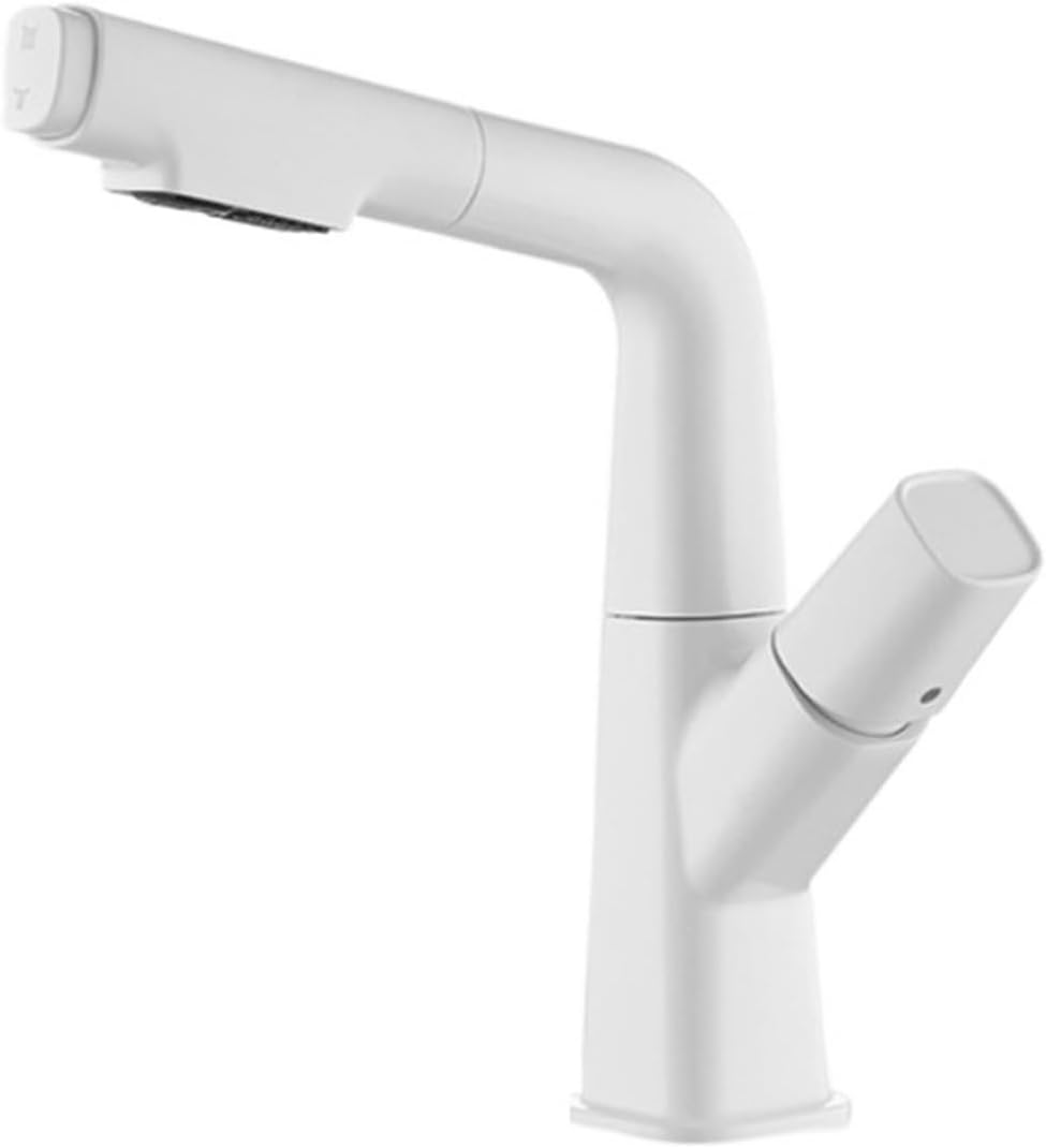 シルバーブラック洗面器の蛇口浴室プルアウトリフトミキサータップ温水冷水360&deg;リフト上下浴室キッチンシンクの蛇口(White)