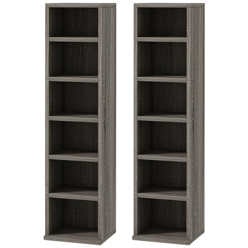 HOMCOM Juego de 2 estantes Columna Armario CD-DVD 6 + 6 Compartimentos 21 x 22,5 x 88,5 cm Capacidad máx. 204 CD Gris Oscuro
