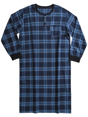 Esenchel Men's Cotton Flannel Henley Nightshirt Long Sleeve Nightgown