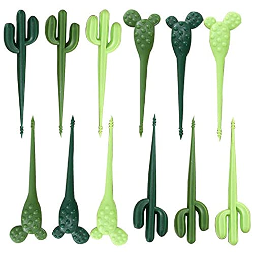Lanebudd Cactus Food Picks Cute Green Cactus Fruit Fork Reusable Plant Shape Food Grade Plastic Fruit Fork Fruit Dessert Party Supplies 12 Pcs