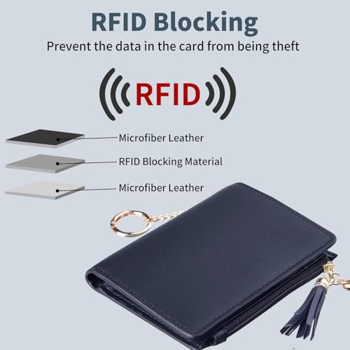 Image of Gostwo Women's Small Slim Wallet with RFID Protection & Keychain for Girls | 8 Card Slots,faux Leather, Tassel Decor, Built-in Keychain, Slim Compact, Snap & Zip Closure, Ideal for Daily & Travel