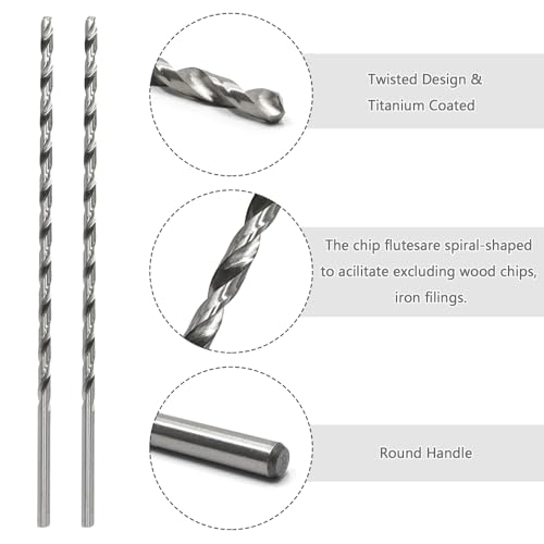 GYSRXS 200MM×5MM Lang Holzbohrer 2 Stück Extra Lange Bohrer Schnellarbeits Stahl Spiralbohrer Holz für Bohren von Holz,Aluminium und Kunststoff(Silber)