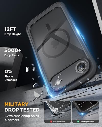 Image of Miracase Magnetic for iPhone Air Case 6.5 inch with Camera Control, Full Body Bumper Anti-Bend Slim Phone Case 17 Air, Built-in No-Bubble Tempered Glass Screen Protector, Fit for MagSafe, Black