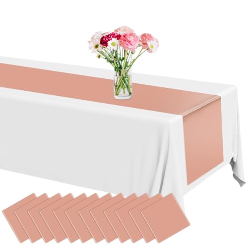 12 Pack Plastic Table Runner 14 X 108inch Rose Gold Long Valentines Premium Table Runner Disposable Rose Gold Tables Runners for Dinner Tables Decor for Wedding Graduation Birthday Party Decorations by Lonfliness - Used condition - US$8.96