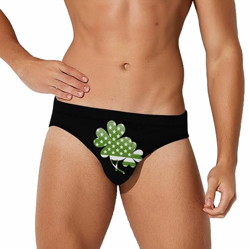 Irish U.S.A Flag Clovers Printed Swim Briefs for Men Sexy Bikini Swimwear Elastic Beach Trunks Bathing Suit