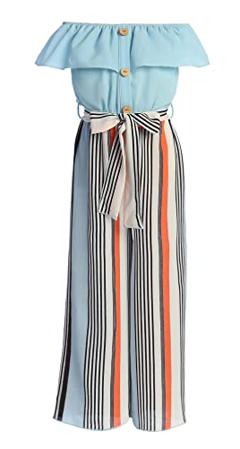 Image of iGirlDress Girls Wide Leg Off Shoulder Elegant High Waist Rompers Palazzo Pants Trousers Jumpsuits USA 4-14