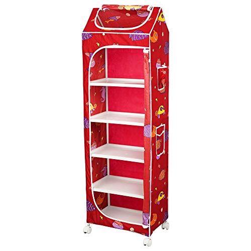 Image of Little One's | 6 Plastic Shelves Foldable Baby Storage Box (Made in India), ISI Certified, Unbreakable Material, (Steel Structure)| Aquatic Red | H6 /FR