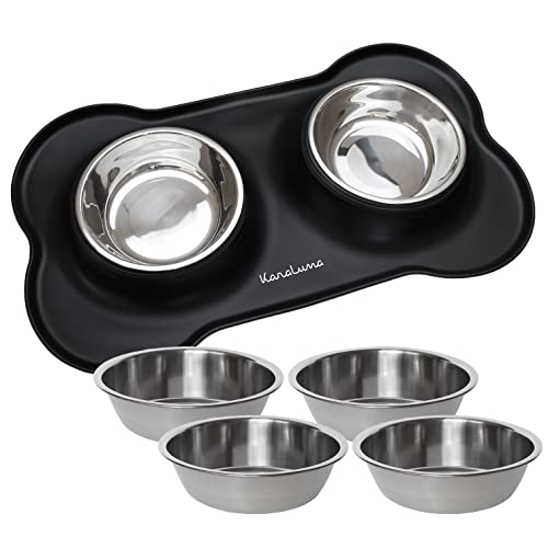 Gamelle pour petits chiens et chats antidérapante lot de 4 récipients inox KaraLuna - 2