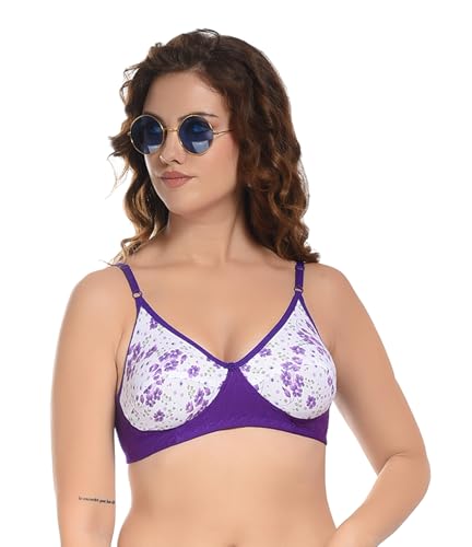 Image of FIMS - Fashion is my style Women Cotton Blend Floral Bra Non-Padded Non-Wired Full Coverage T-Shirt Combo Pack Multicolor Cup- B