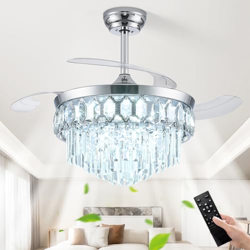 Image of FIDGRA 48'' Fandelier Ceiling Fan with Light, Chandelier Fan, Chrome