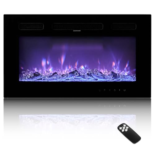 Image of VEVOR 50 inch Electric Fireplace Heater, Wall Mounted Recessed Insert, 1500W, Remote Control, Timer, Adjustable Flame, Touch Screen, Overheat Protection for Living Room Bedroom