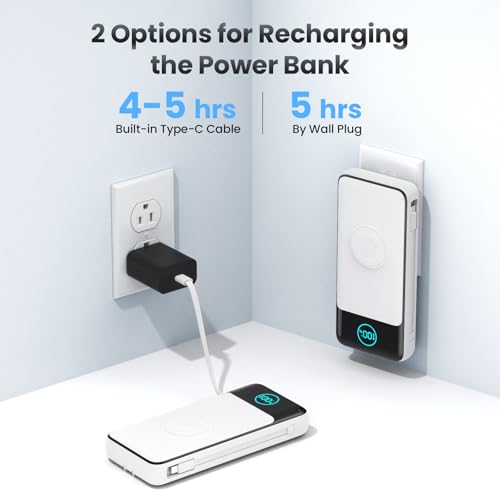 Image of Portable Charger for iPhone with Built-in Cables and AC Wall Plug,26800mah Fast Charging USB C Power Bank,25W PD Travel Essential Battery Pack for iPhone 17 /16 /15 /14 /13,Galaxy,Apple Watch (White)