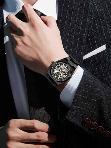 Image of Daniel Hechter Paris Austerlitz Collection Skeleton Style Analog Watch for Men with Luminous Hands and Stainless Steel Strap - Mechanical-Inspired.