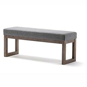 SIMPLIHOME Milltown 45 inch Wide Contemporary Rectangle Large Ottoman Bench in Grey Linen Look Fabric, Assembled, for the Living Room and Bedroom