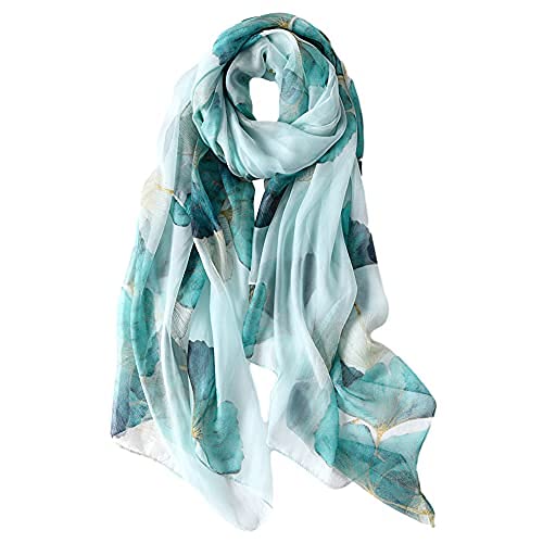 STORY OF SHANGHAI Sciarpa di 100% Seta da Donna Foulard Chiffon con Fantasie Orientale Semi-Trasparente